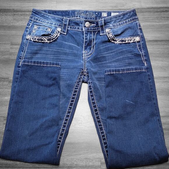 Miss Me Y2K Skinny Crop Low Rise Jeans Sz 27 Crystal Embellished Jeans - Picture 3 of 12
